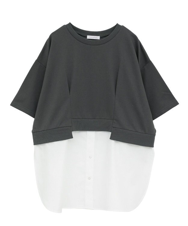 Green Parks 裾タックミニ裏毛シャツドッキングチュニック Charcoal Gray