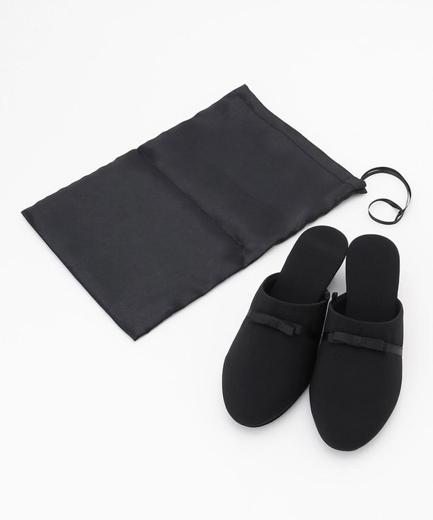 ANY SIS 【巾着ポーチ付き】リボンヒール スリッパ ブラック