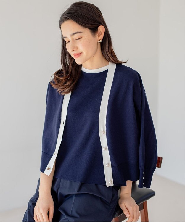 組曲 S 【アンサンブル対応可】CHAIニット バイカラーカーディガン ネイビー系