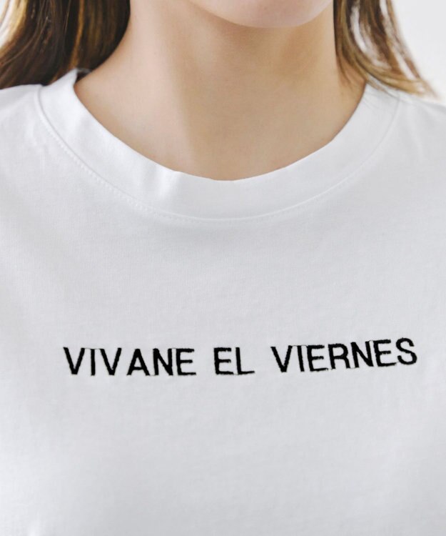 Tiaclasse 【洗える】刺繍ロゴシンプルTシャツ オフホワイト