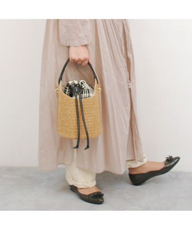 UNBILLION cachecache ジャガード巾着付きポリプロピレンバケツバッグ ブラック