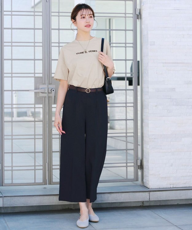 Tiaclasse 【洗える】刺繍ロゴシンプルTシャツ ベージュ