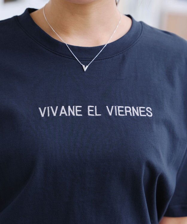 Tiaclasse 【洗える】刺繍ロゴシンプルTシャツ ネイビー