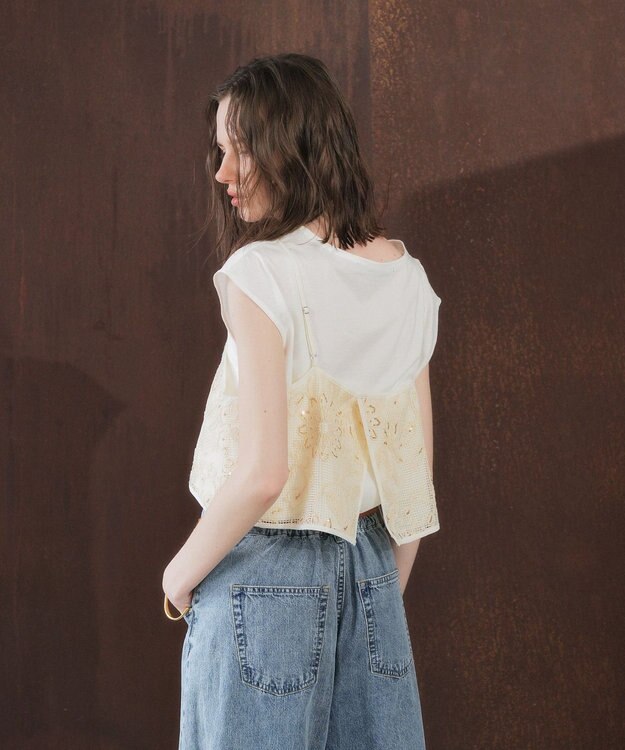 YECCA VECCA 【2点SET】刺繍メッシュキャミセットコットンTee Light Beige