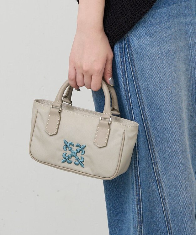 russet 《モノグラム刺繍》コーデュラナイロン2WAYミニショルダーバッグ（CE-1778） L.Greige