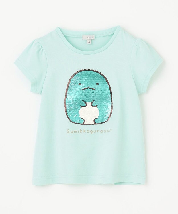ANY KIDS 【WEB限定/すみっコぐらし】ミラクルスパンコールTシャツ ミント(とかげ・ぺんぎん?)