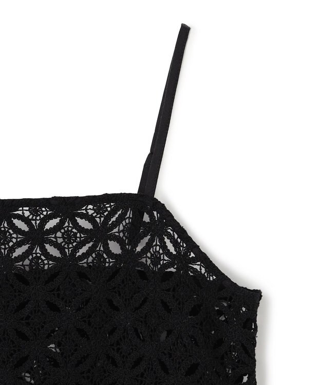 UNFILO L 【2点セット】ラッセルレース キャミレイヤード Tシャツ ブラック