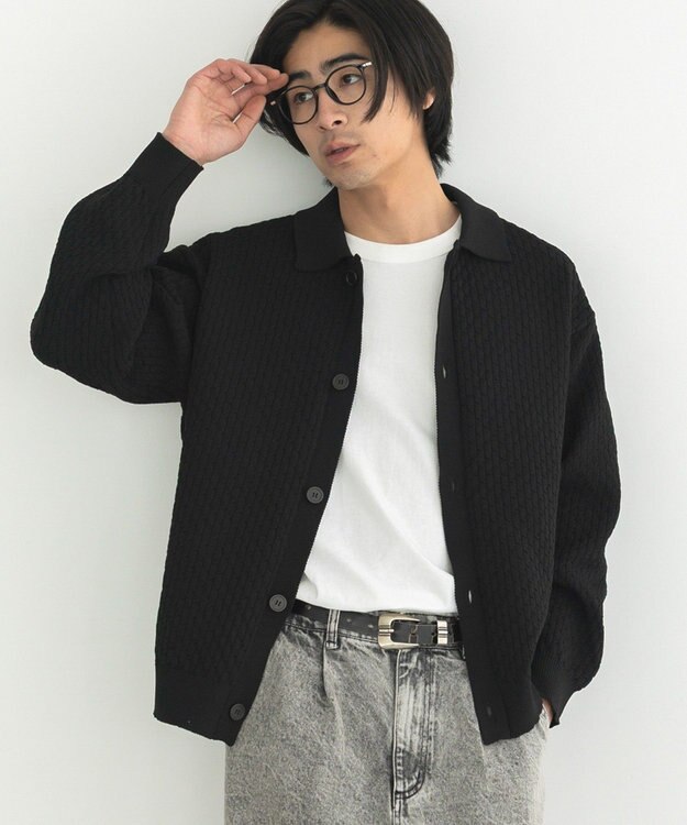 CRAFT STANDARD BOUTIQUE 柄編みニットシャツカーディガン Black