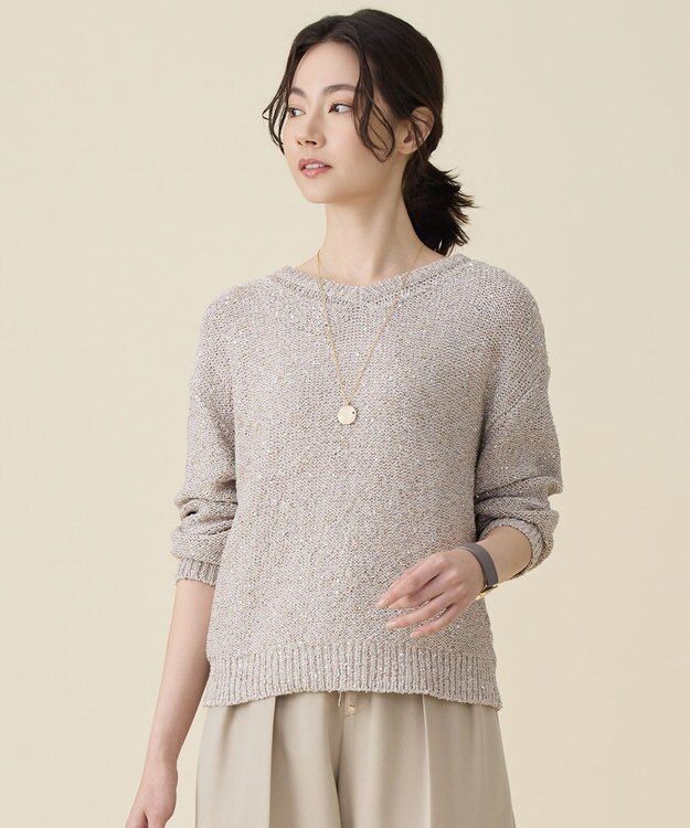 自由区 L ラメノットスパングル ニット ベージュ
