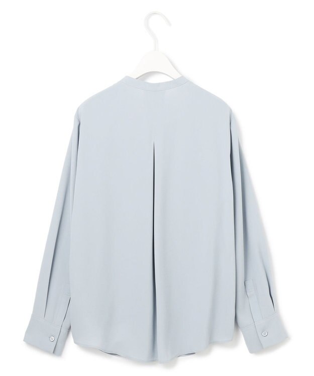 ICB L 【UVケア・速乾・洗える】BackSatinAmunzen バンドカラーブラウス サックスブルー系