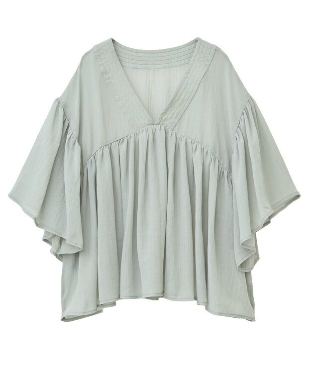earth music&ecology Ｖネックギャザーブラウス Light Green