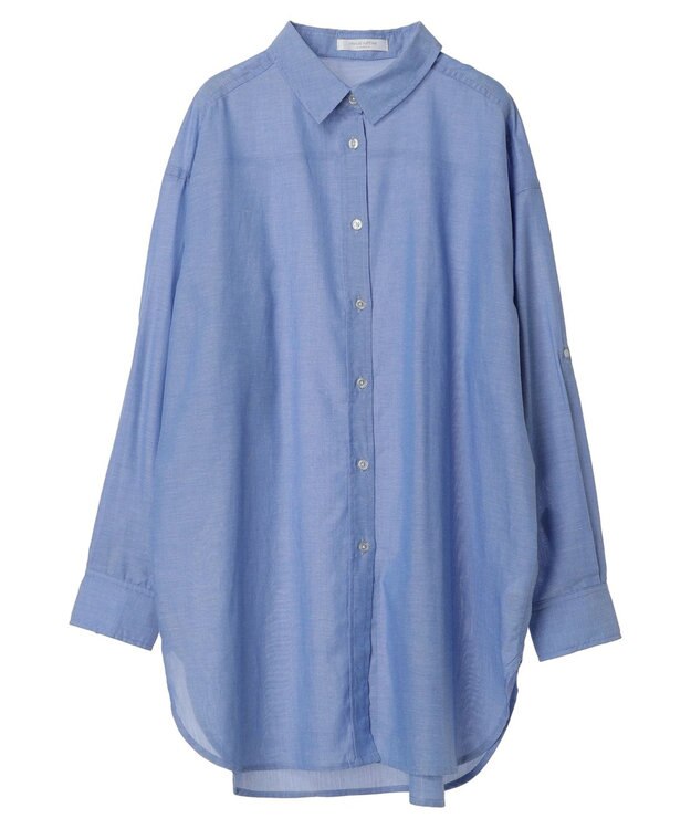 Green Parks 綿麻混タブ付オーバーサイズシャツチュニック Sax