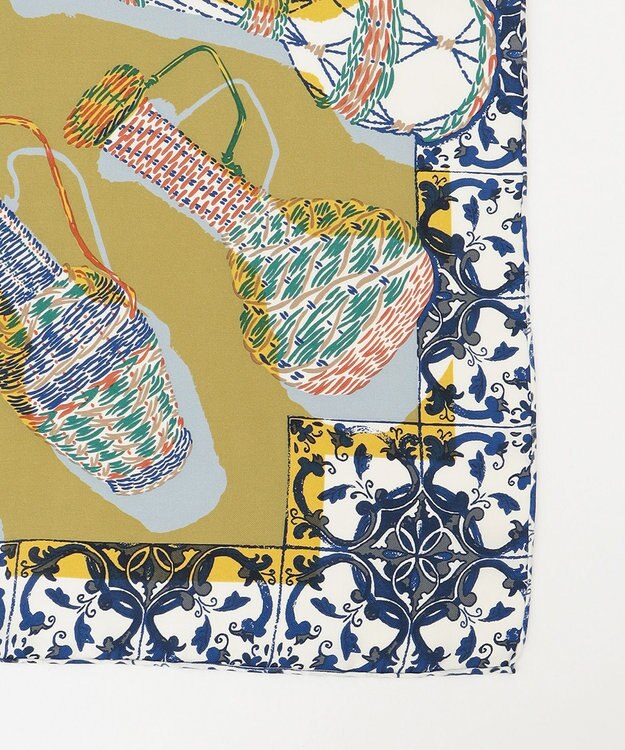 23区 manipuri コラージュウィッカボトル スカーフ イエロープリント