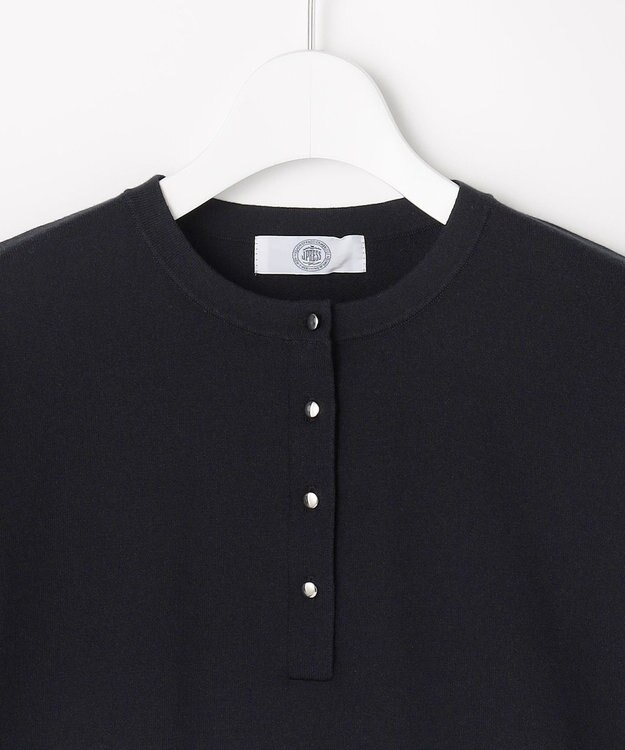 J.PRESS LADIES COOL MINT COTTON POLYESTER ヘンリーネック ニット プルオーバー ネイビー系