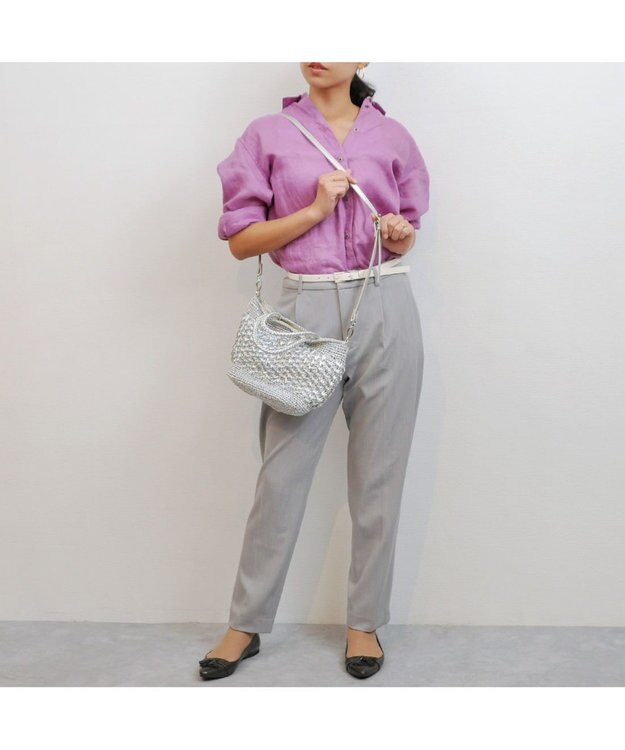 UNBILLION cachecache 柄編みメタリックヤーン2wayミニトート シルバー