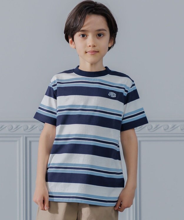 J.PRESS KIDS 【140-170cm】マルチボーダー 半袖Ｔシャツ ネイビー