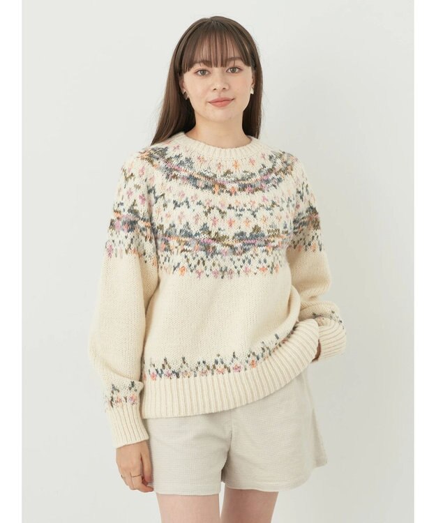 earth music&ecology スラブヤーンノルディックプルオーバー Ivory