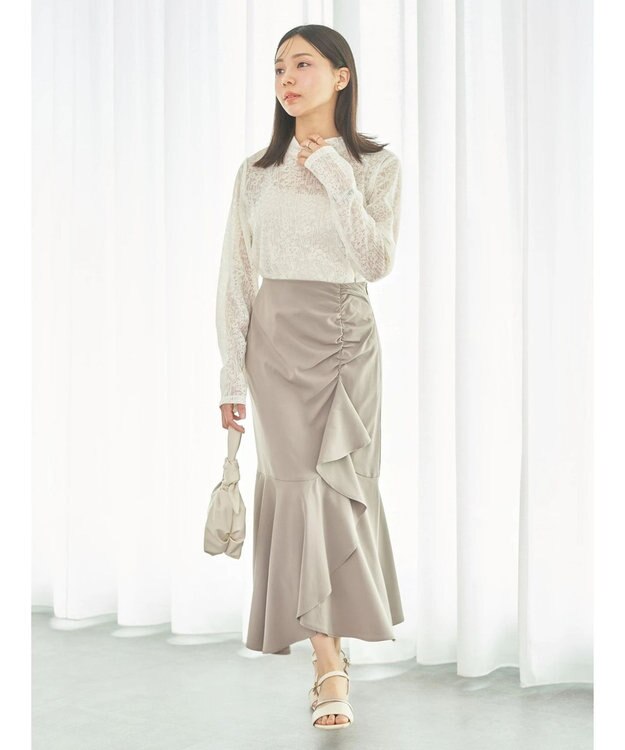 earth music&ecology 切り替えラッフルスカート Gray Beige