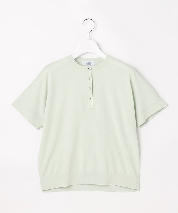J.PRESS LADIES COOL MINT COTTON POLYESTER ヘンリーネック ニット プルオーバー ライトミント系