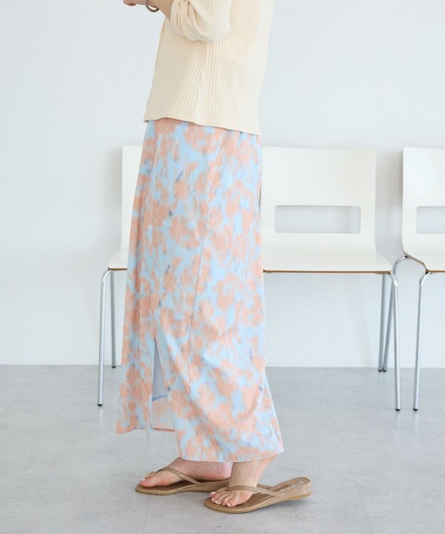 CRAFT STANDARD BOUTIQUE フラワープリントスリットロングスカート Blue