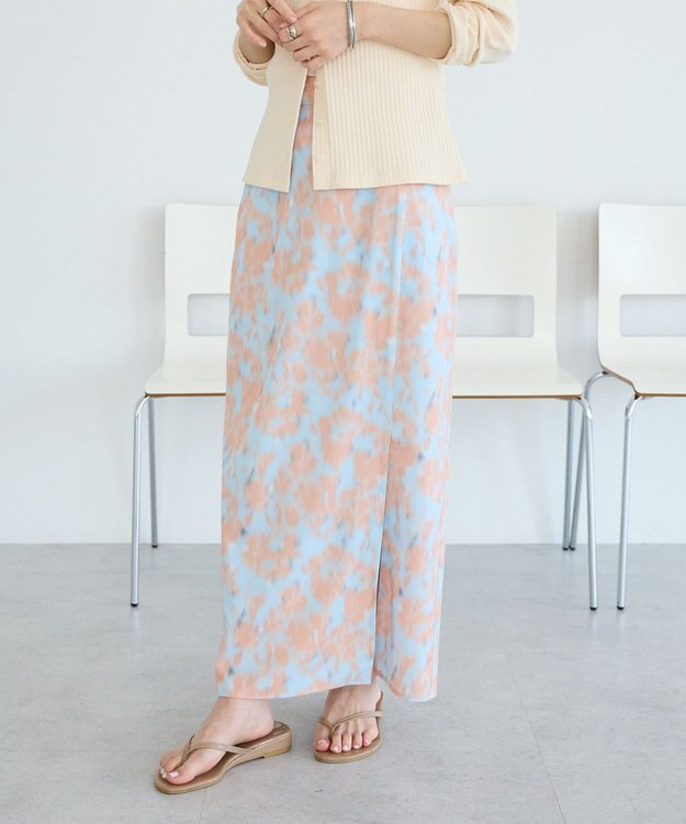 CRAFT STANDARD BOUTIQUE フラワープリントスリットロングスカート Blue