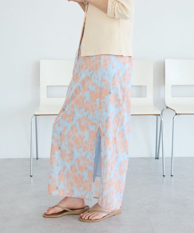 CRAFT STANDARD BOUTIQUE フラワープリントスリットロングスカート Blue