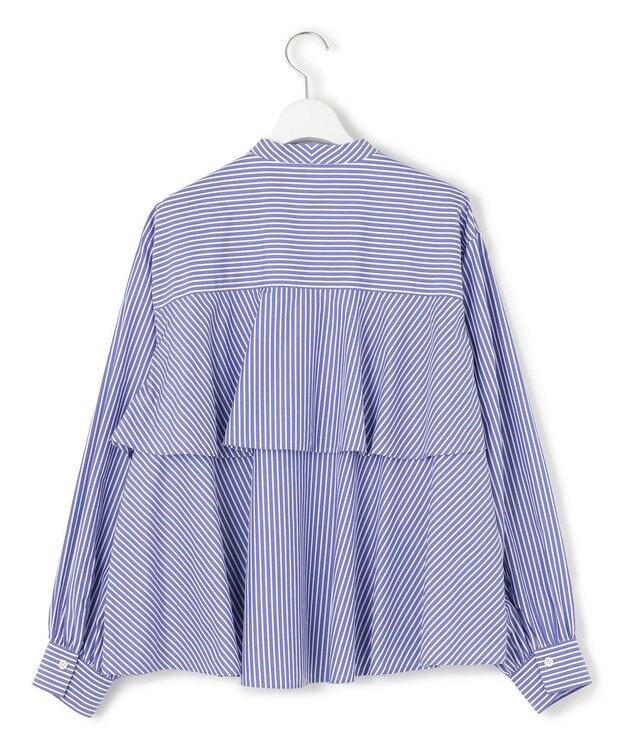 23区 L 【洗える】CANCLINI ティアードフリル ブラウス ブルーストライプ