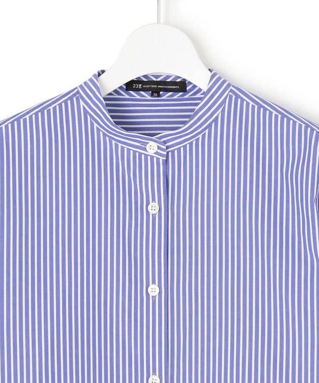 23区 L 【洗える】CANCLINI ティアードフリル ブラウス ブルーストライプ