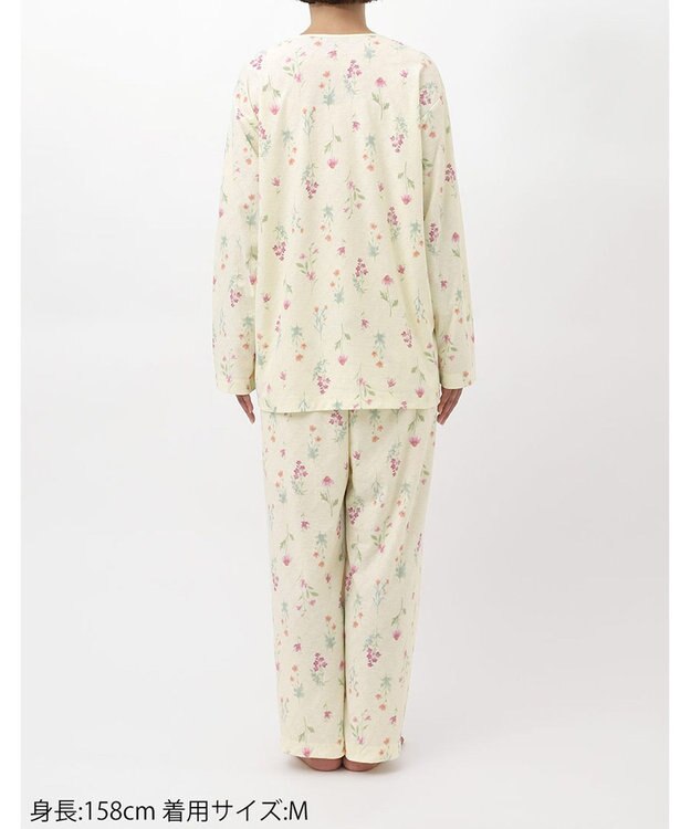 Wing パジャマ 長袖 長ズボン 綿混(本体) ジャカード天竺素材 レディース EP8073 ウイング／ワコール クリーム