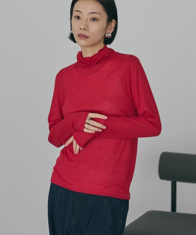 AMERICAN HOLIC シアーテレコタートルネックプルオーバー Red