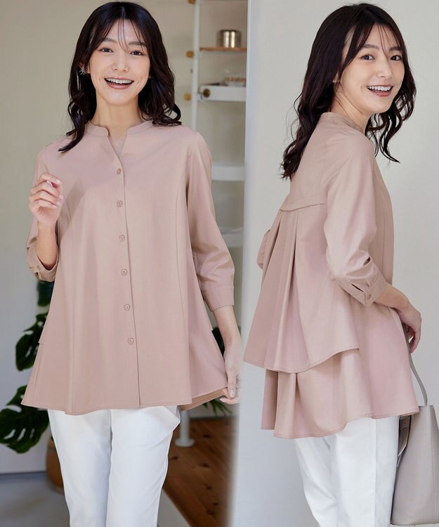 Tiaclasse L 【洗える】バックタックフレアチュニック ピンク