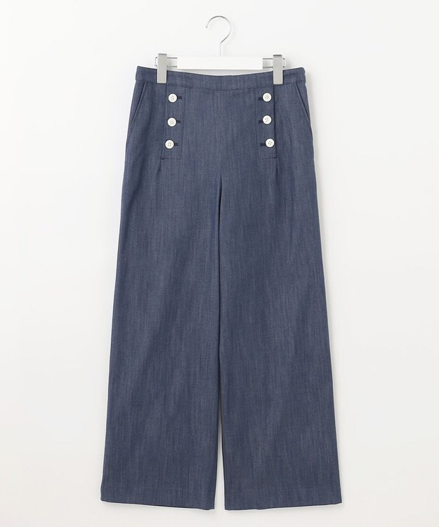 J.PRESS LADIES 【洗える】セルロースシャンブレー セミワイド マリン パンツ ブルー系
