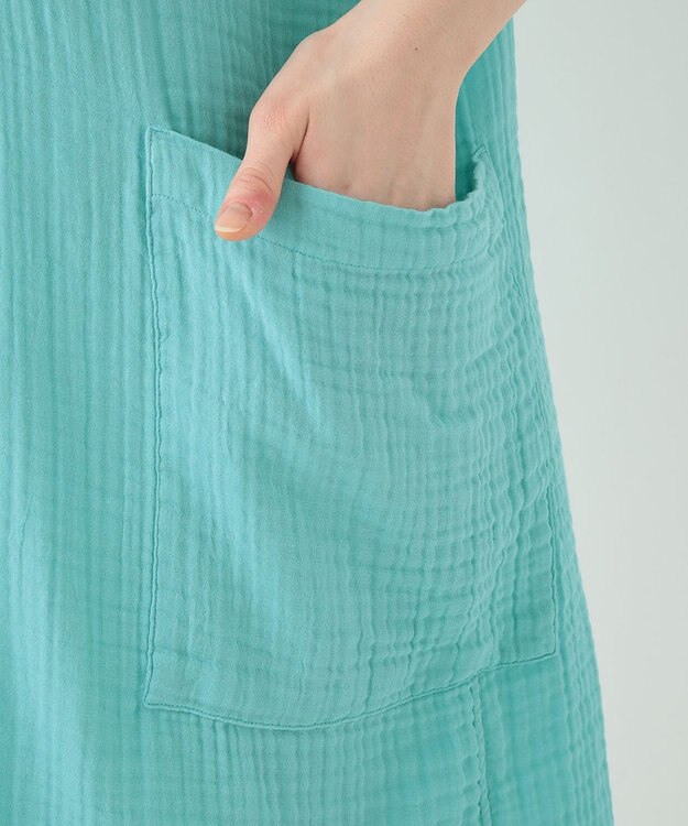 UCHINO クレープガーゼ 　パッチポケットワンピース ライトブルー