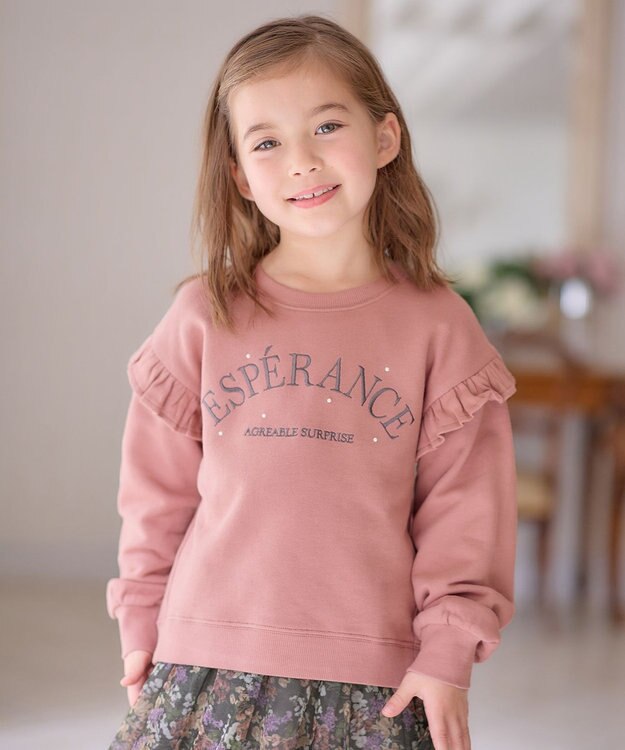 ANY KIDS 袖フリル ロゴ トレーナー ピンク