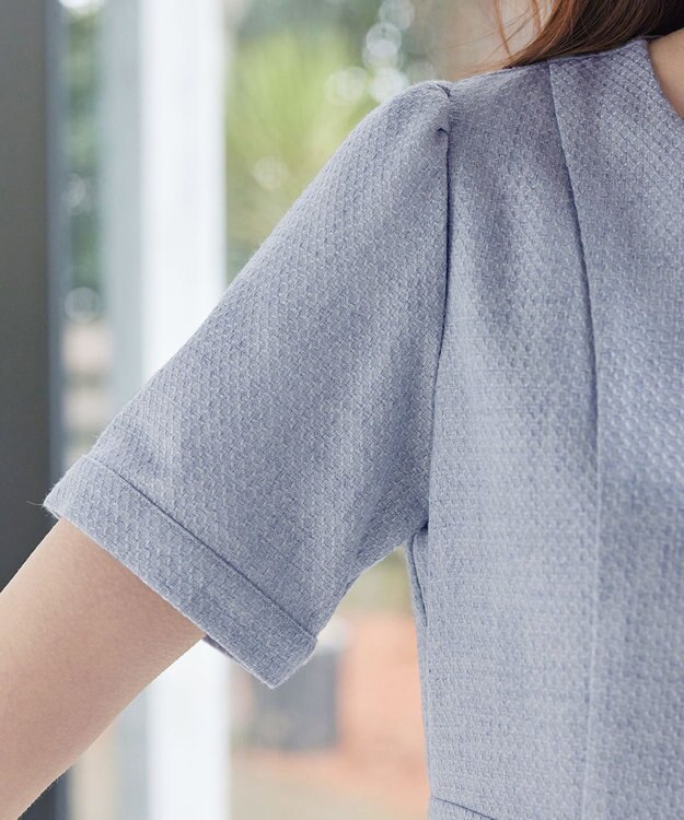 Tiaclasse 半袖サマーツイードワンピース サックス