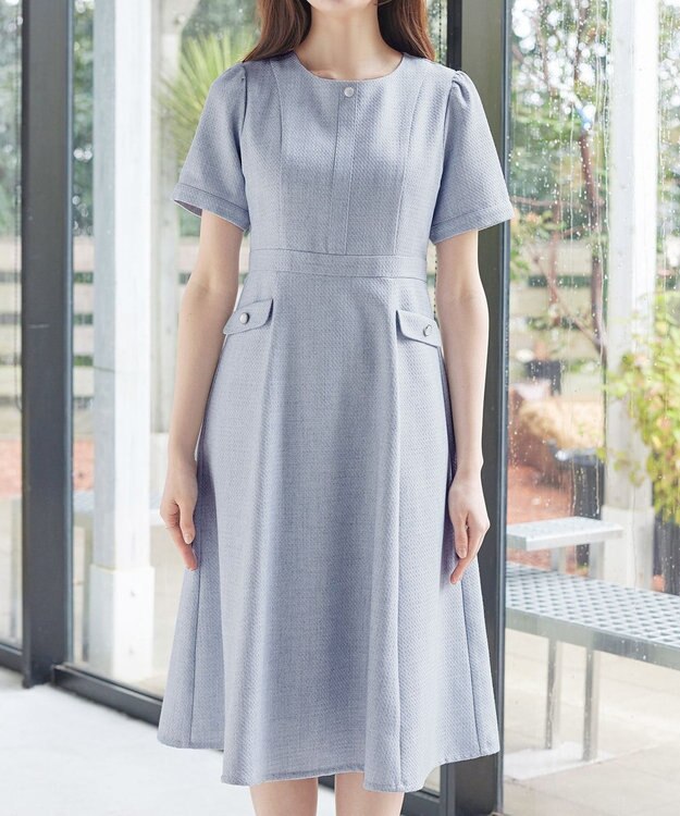 Tiaclasse 半袖サマーツイードワンピース サックス