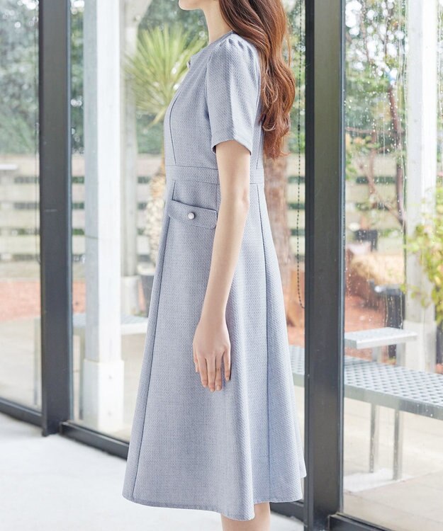 Tiaclasse 半袖サマーツイードワンピース サックス