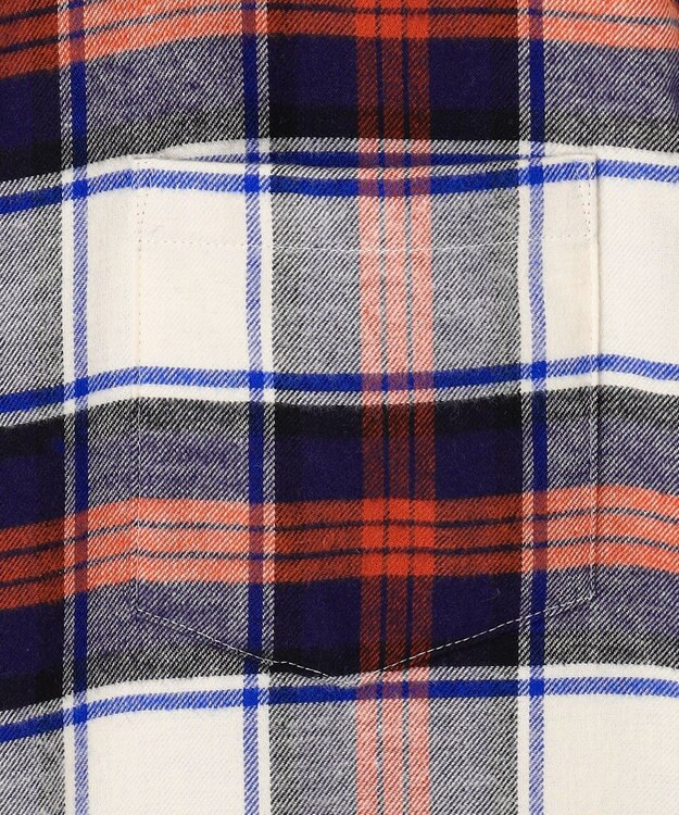 J.PRESS LADIES コットン起毛タータンチェック ショート丈 シャツ ブラウス オフ×ネイビー×レッドチェック系