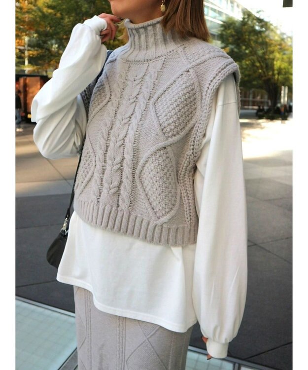Green Parks ケーブルニットベスト Light Gray