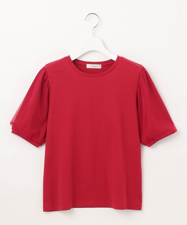 Feroux チュールパフスリーブ プルオーバー レッド系