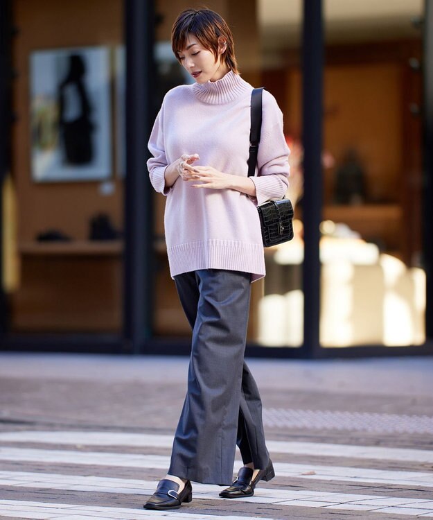 ICB 【洗える】 TWブロード ワイドストレートパンツ チャコール系