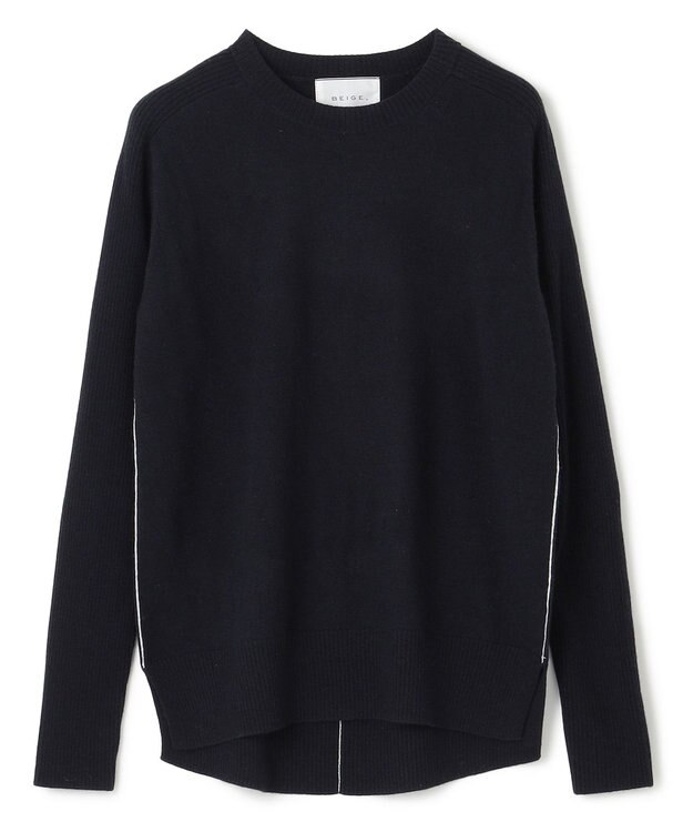 BEIGE， 【S-size】RIGNY / クルーネックニット Navy×Off Line