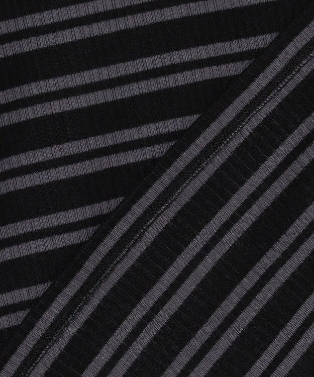 J.PRESS LADIES カシミヤシルク シアーリブ ボーダー タートル カットソー ブラックベース系