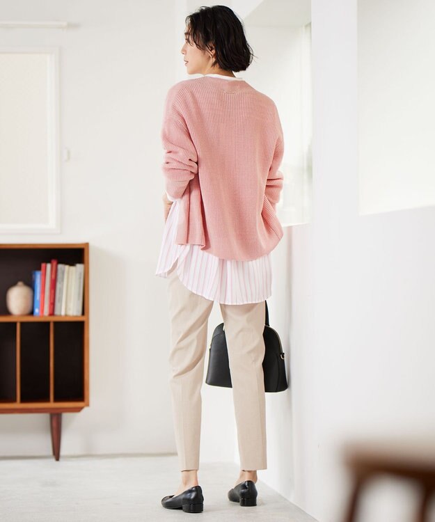 自由区 【WEB限定カラーあり・洗える】リネンミドルゲージニット カーディガン ライトピンク