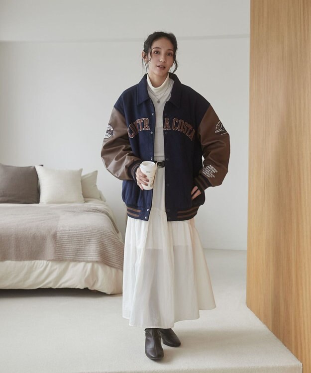 WEGO 【ユニセックス着用ITEM/SMLサイズ展開】メルトンワッペンスタジャン ネイビー