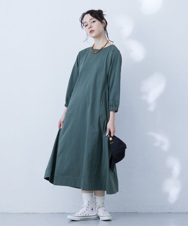 J.PRESS YORK STREET 【WOMEN】Aラインワンピース スモーキーグリーン系