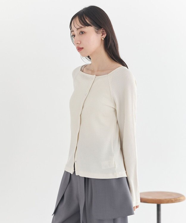 earth music&ecology 【予約】アシメ釦ツイストテレコカットソー アイボリー