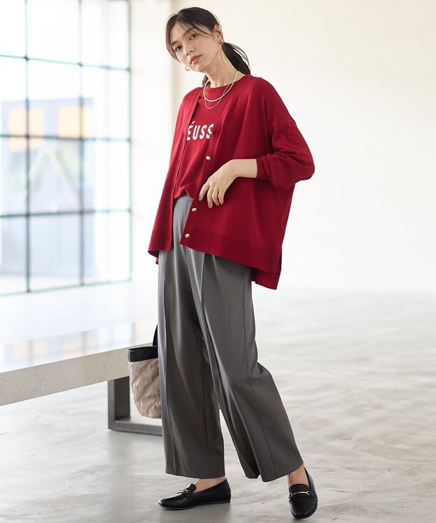 ANY ゆるＶネックカーディガン レッド