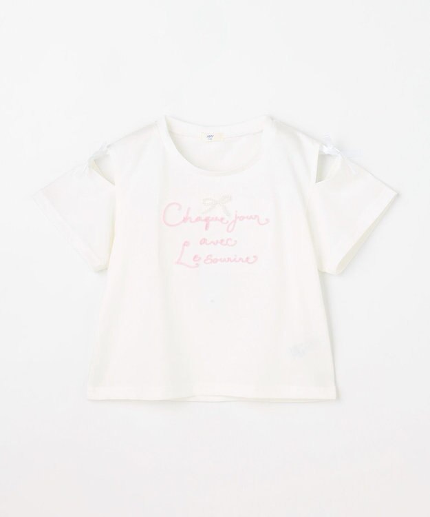 ANY KIDS 【洗濯機可能】肩あき ロゴ刺繍Tシャツ オフホワイト