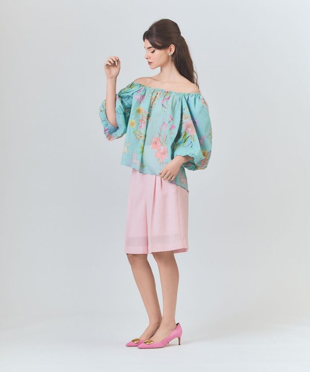 GRACE CONTINENTAL ボタニカルドレープブラウス ミント